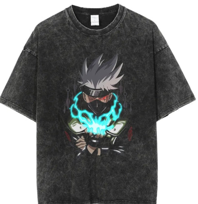 Water washed retro T-shirt street hip-hop anime dragon bead cartoon print graphic casual cotton summer short sleeved