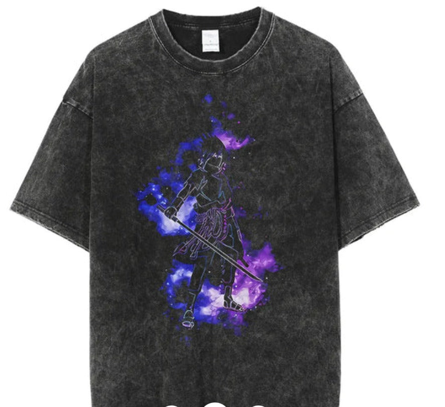 Water washed retro T-shirt street hip-hop anime dragon bead cartoon print graphic casual cotton summer short sleeved