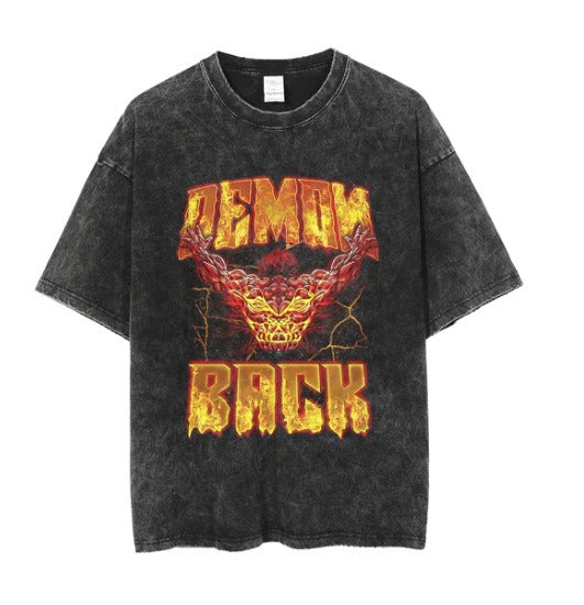Water washed retro T-shirt street hip-hop anime dragon bead cartoon print graphic casual cotton summer short sleeved