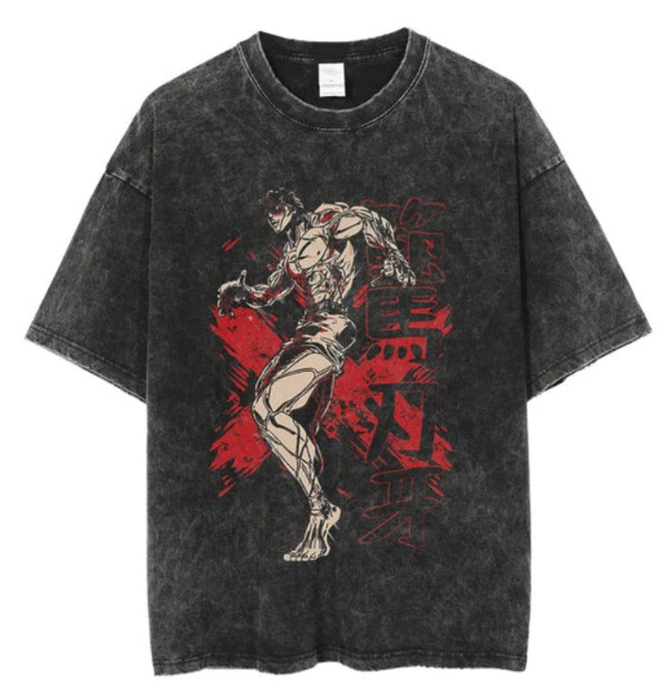 Water washed retro T-shirt street hip-hop anime dragon bead cartoon print graphic casual cotton summer short sleeved