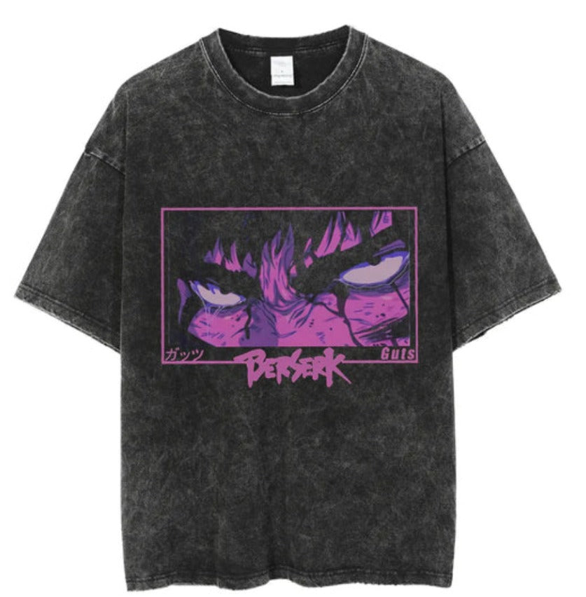 Water washed retro T-shirt street hip-hop anime dragon bead cartoon print graphic casual cotton summer short sleeved