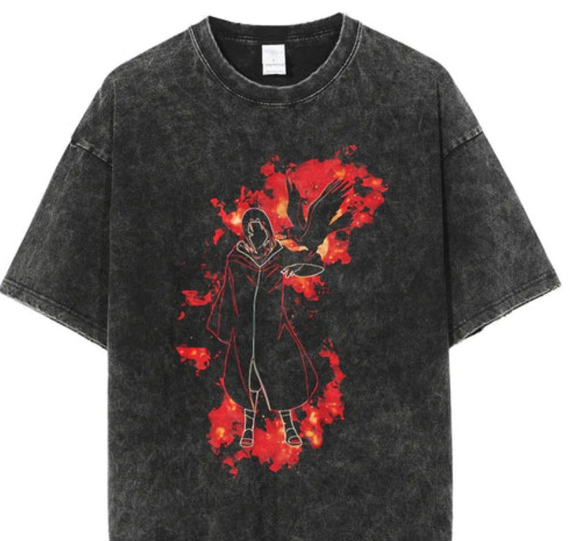 Water washed retro T-shirt street hip-hop anime dragon bead cartoon print graphic casual cotton summer short sleeved