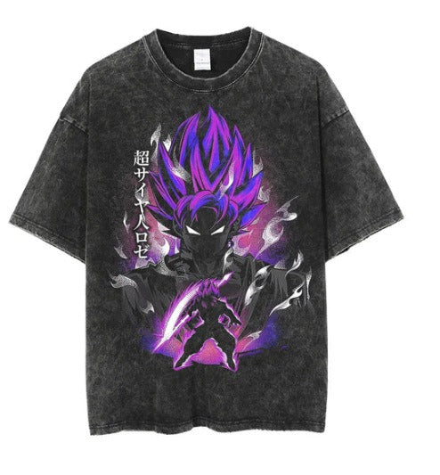 Water washed retro T-shirt street hip-hop anime dragon bead cartoon print graphic casual cotton summer short sleeved