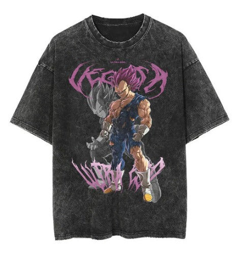 Water washed retro T-shirt street hip-hop anime dragon bead cartoon print graphic casual cotton summer short sleeved